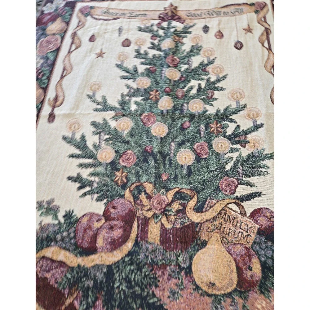 Vicky Howard Christmas Tree Tapestry Throw Blanket Peace on Earth Woven Fringe